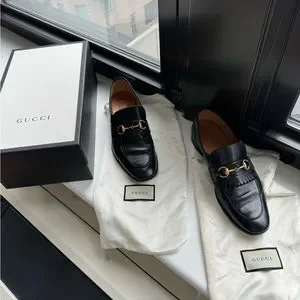 Gucci Men’s Leather Fringe Horsebit Loafer with Bee Gucci | Shoes | Gucci Black Leather Fringe Horsebit Loafer  main image 2
